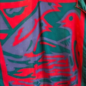 Lanvin Red and Green Artistic bird Scarf silk vintage